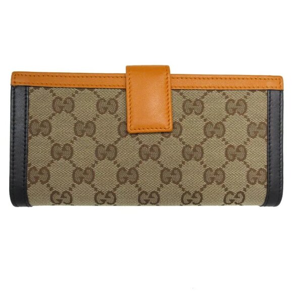 Auth GUCCI Long Wallet Orange x Black x Brown GG canvas/leather - Picture 1 of 10